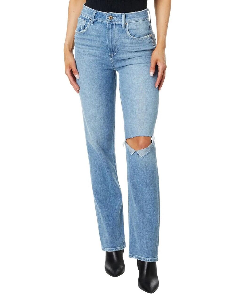 PAIGE $259 Stella High Rise Straight Leg Distressed Jeans 26 NEW NWT